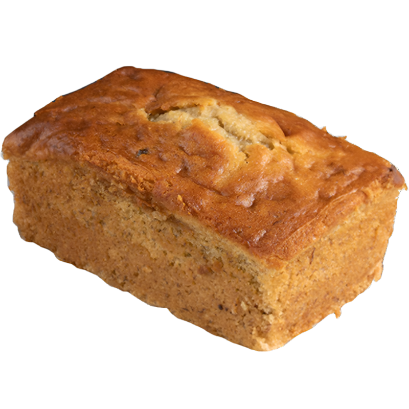 A loaf of banana bread with a golden-brown crust and a moist appearance.