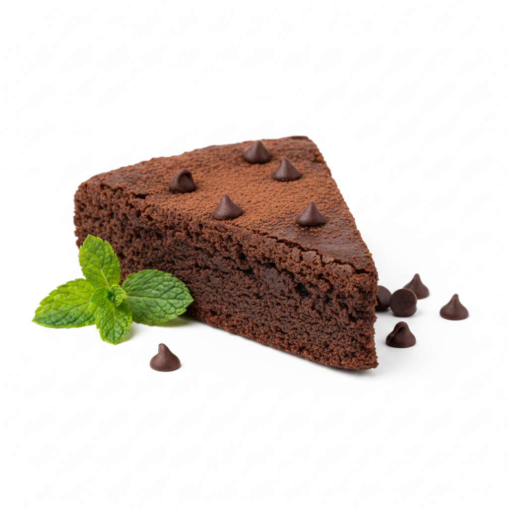 A single chocolate brownie slice with a textured, moist appearance.