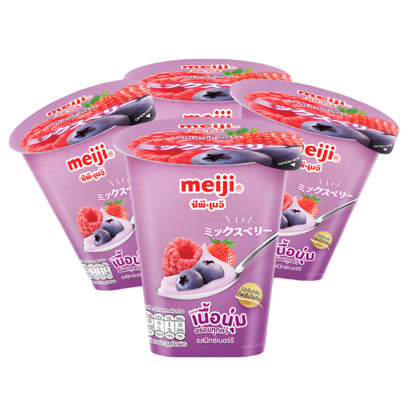 Meiji Strawberry & Mixed Berry Yoghurt - Premium Probiotic Cups 135g (4-Pack)