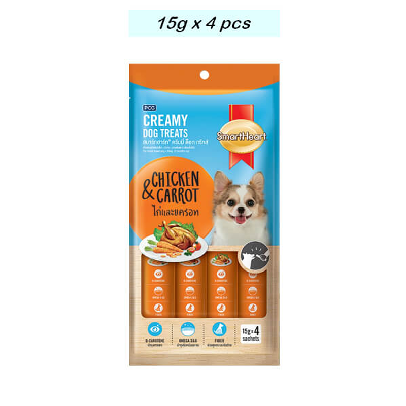 Smart Heart Creamy Dog Treats Chicken Carrot 15g x 4 Sachets