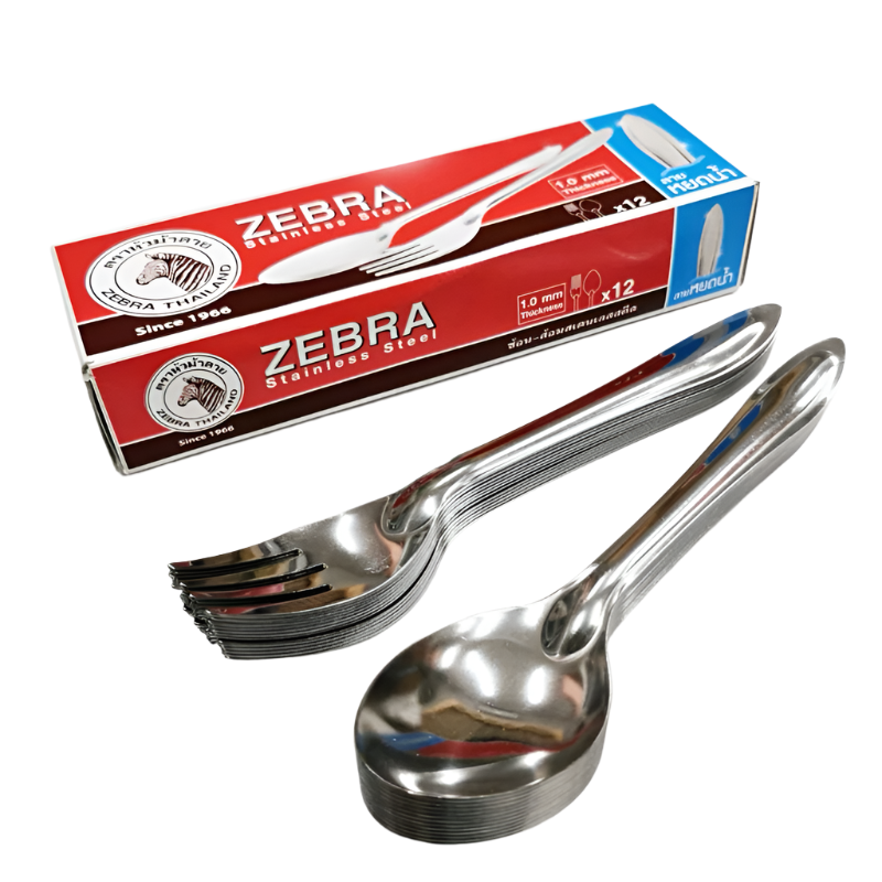 Stainless steel cutlery, Zebra brand, water drop pattern, 12 pairs per box