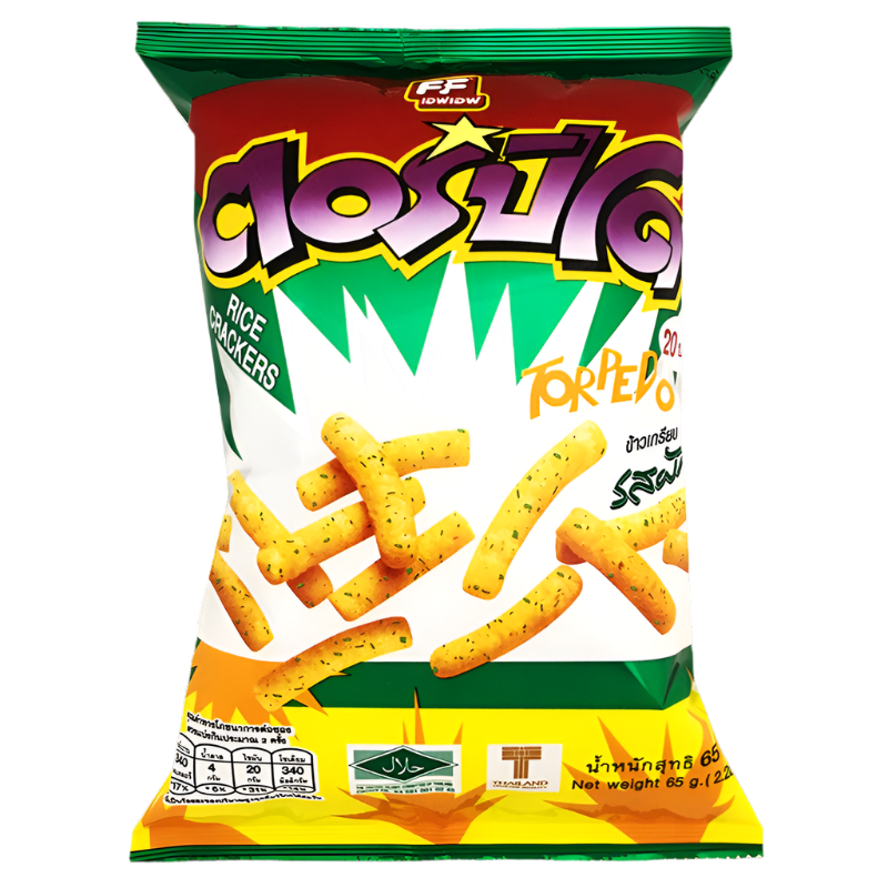Torpedo Rice Crackers Snack Cornflakes Vegetable Flavor Bag 65g
