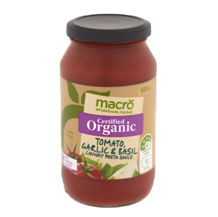 Macro Pasta Sauce Organic Tomato, Garlic & Basil 500g