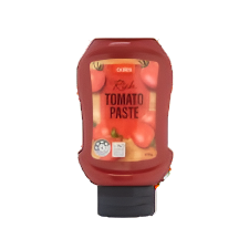 A bottle of Coles Tomato Paste Squeezy 415g, displaying ripe tomatoes on the label.
