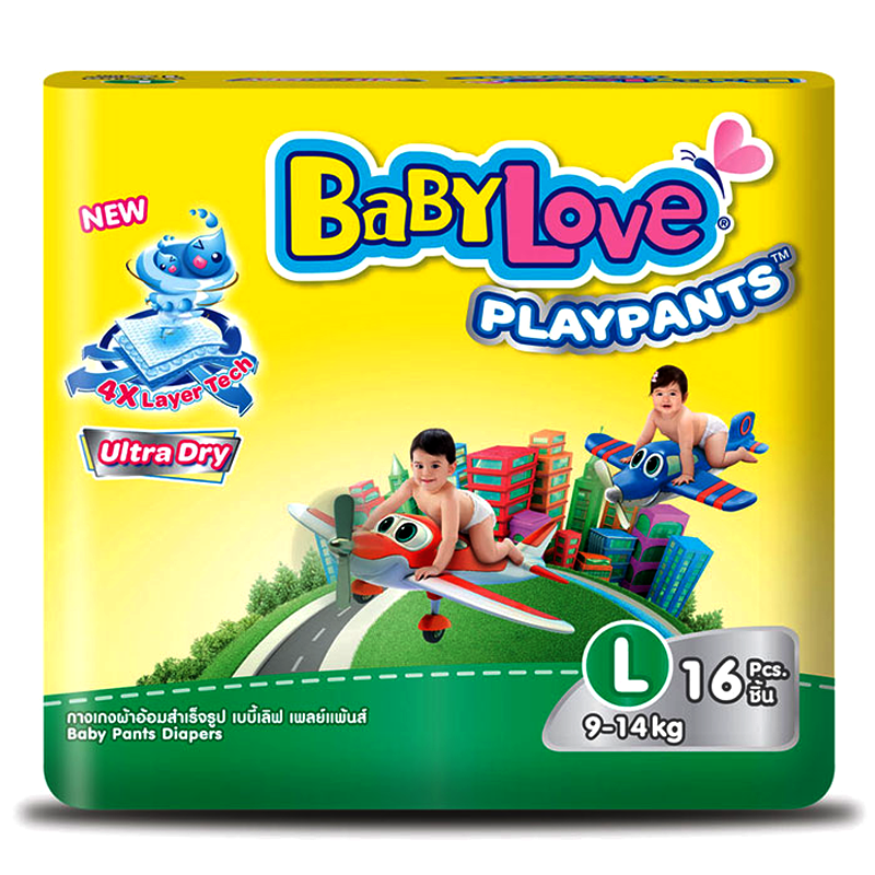 Baby Love Playpants Ultra Dry Size L 9-14kg Baby Pants Diapers For Boys & Girls Pack of 16pcs