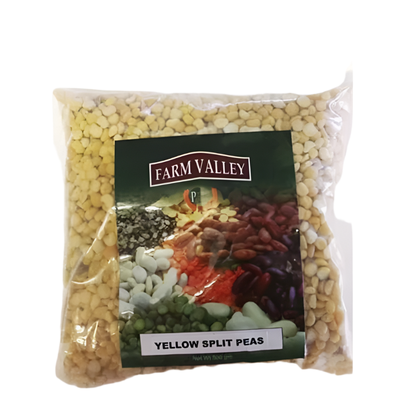 Packaged bag of Farm Valley Yellow Split Peas, 500g.