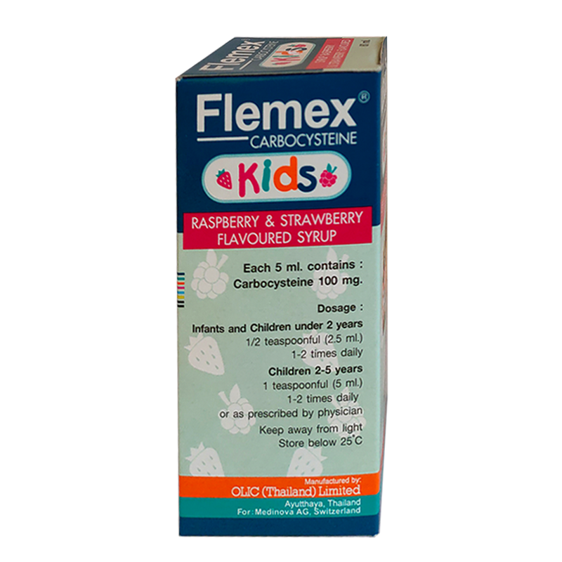 Flemex Kids Carbocysteine Raspberry & Strawberry Flavoured Syrup Size 60ml