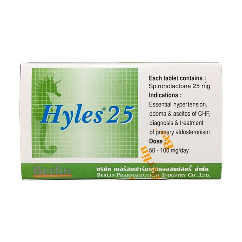 Hyles 25 mg Spironolactone boxes of 100 tablets