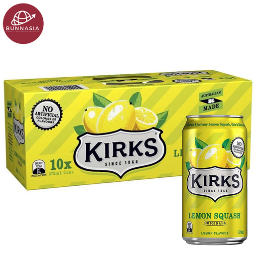 Kirks Lemon Squash Original Flavour 375ml Pack 10 cans