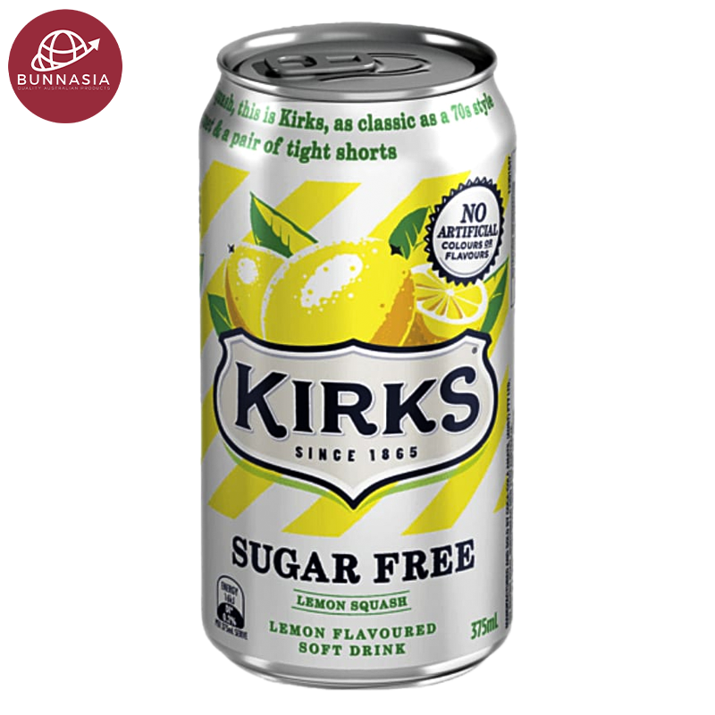 Kirks Lemon Squash Sugar Free Flavor Soft Drink Can 375ml
