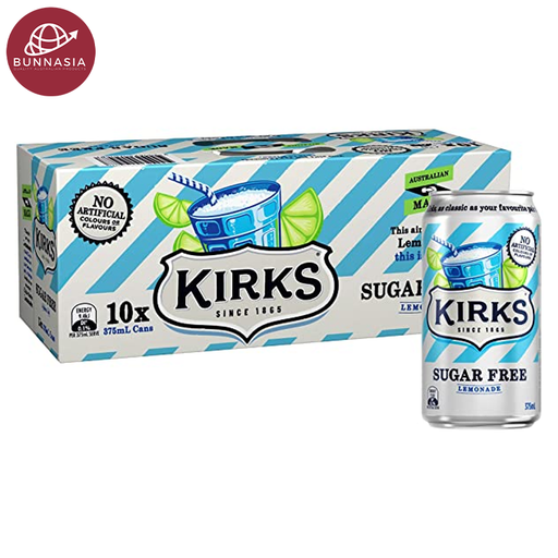 Kirks Sugar Free Lemonade Soft Drink 375ml Pack 10 cans