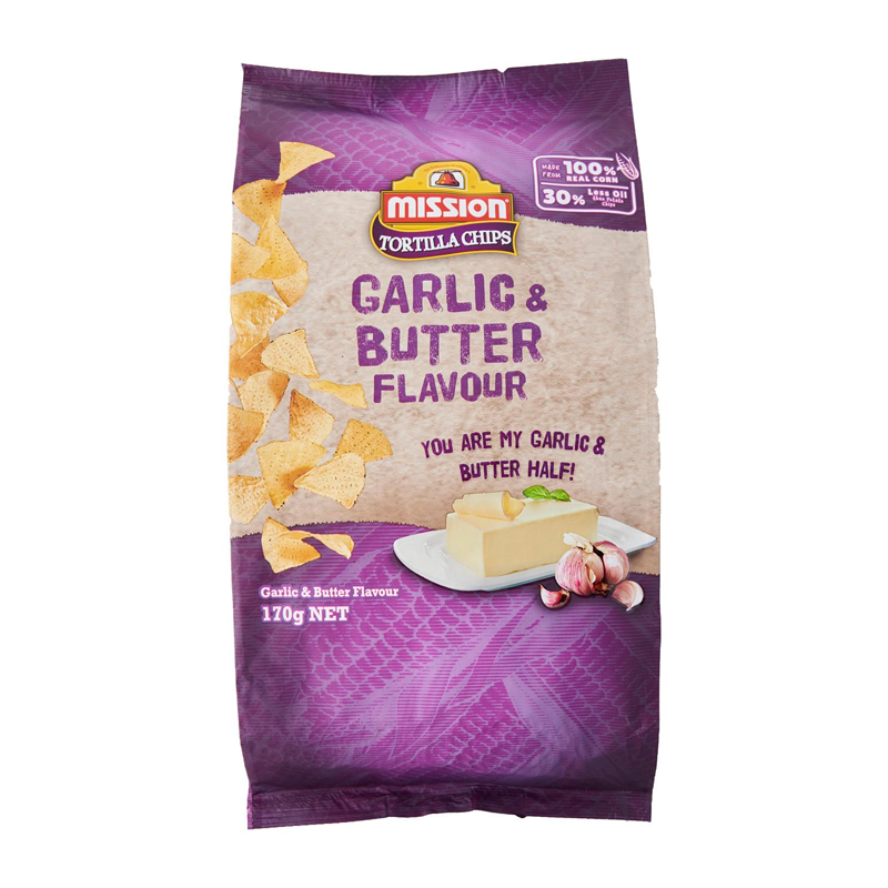 MISSION Tortilla Chips Garlic & Butter Flavour 170g