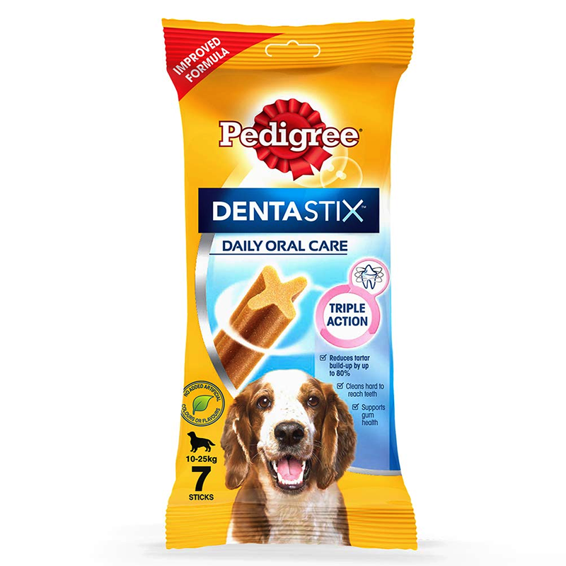 Pedigree Dentastix Medium Breed 10-25 kg Daily Oral Care (Chew Sticks) Size 180g Bag of 7 Sticks