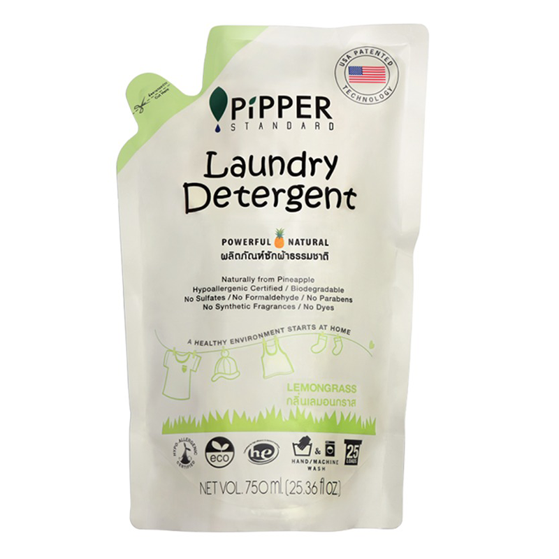 Pipper Standard Laundry Detergent packaging in Lemongrass scent, 750ml.