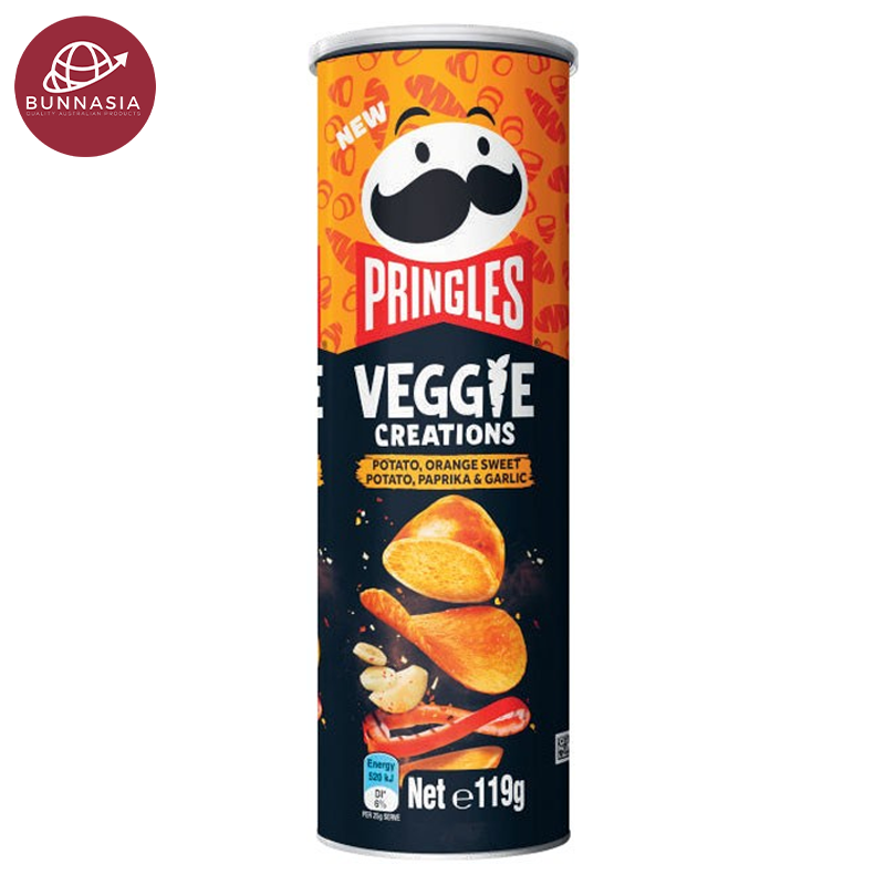 Pringles Veggie Creations Potato, Orange Sweet Potato, Paprika & Garlic Flavor 119g