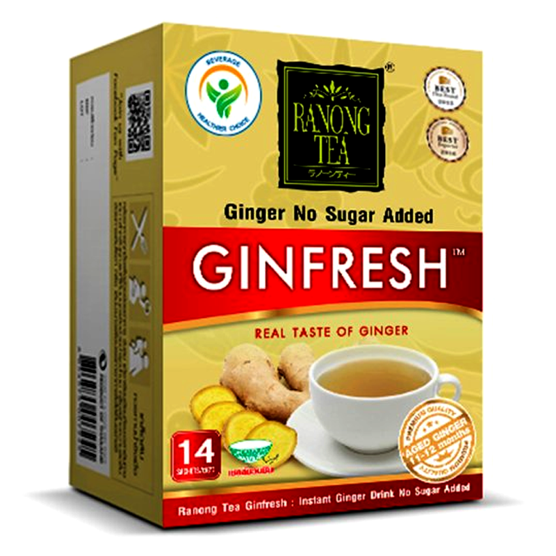 Ranong Tea Ginfresh Sugar Free 100% Instant Ginger Size 5g Pack of 14 Sachets