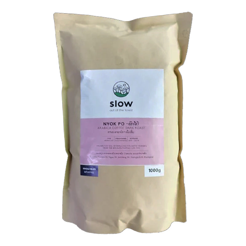 Slow Coffee nyok po Arabica ກາເຟ Dark roast 1000g (ໝາກຖົ່ວທັງຫຼາຍ)