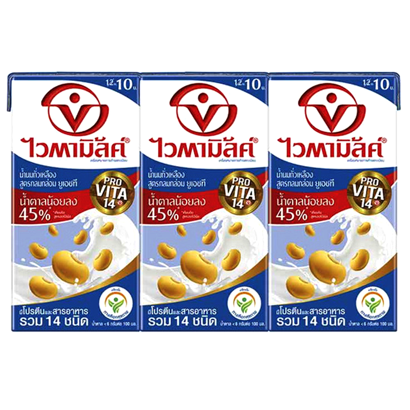 Vitamilk Soy Milk Formula Smooth & Milky Less Sugar 45% Size 300ml Pack of 3boxes