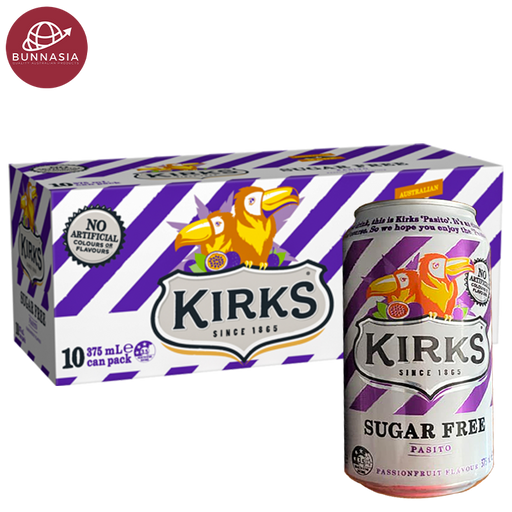 kirks Sugar Free Pasito Passionfruit Flavour Soft drink 375ml Pack 10 cans