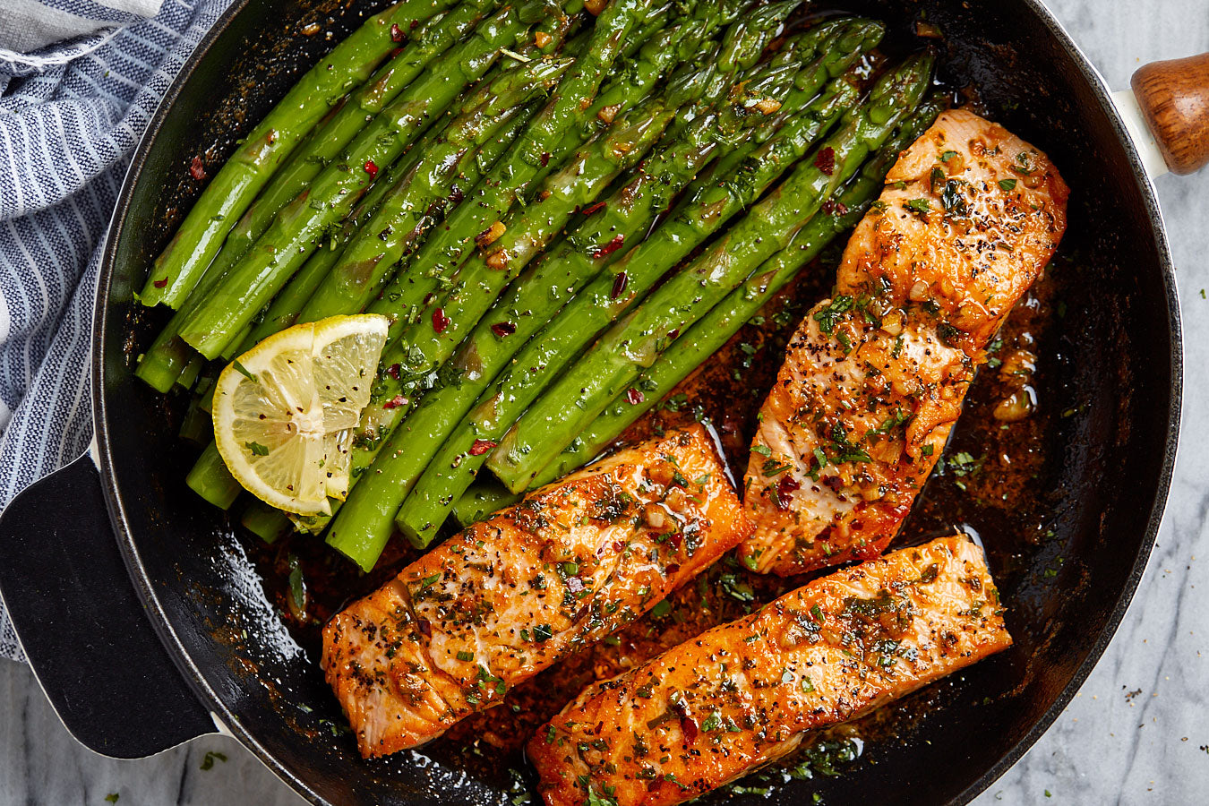Garlic Butter-Roasted Salmon with Potatoes & Asparagus