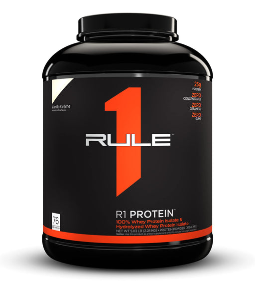 Rule One Proteins, R1 Protein - Vanilla Crème, 25g Fast-Acting, Super-Pure 100% Isolate and Hydrolysate Protein Powder with 6g BCAAs for Muscle Growth and Recovery, 5lbs