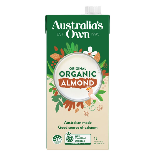 Carton of Australia's Own Organic Almond milk on a white background