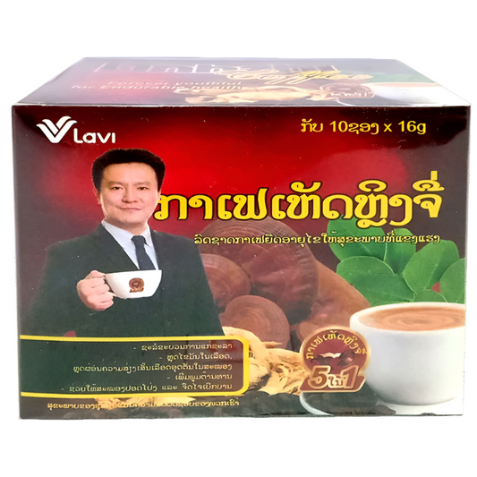 Lavi Brand Instant Coffee lingzhi mushroom Size 16g Box of 10 Sticks