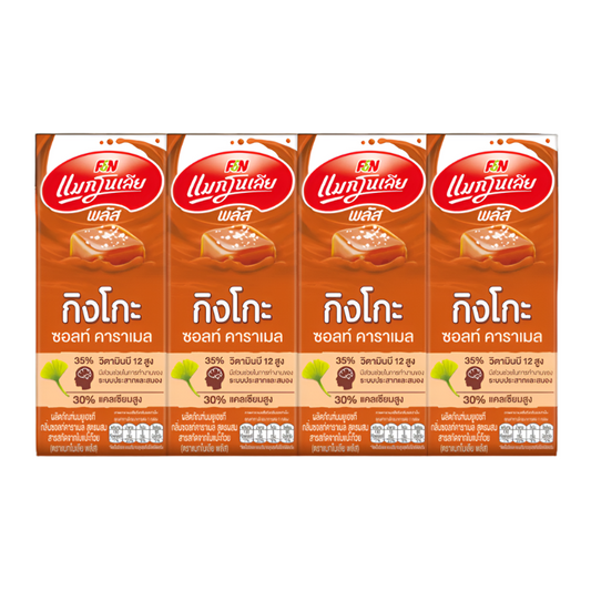 Magnolia Plus Ginkgo Sauce Caramel Flavour UHT Milk Product 180ml Pack of 4 boxes