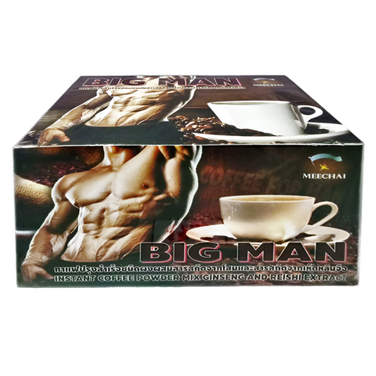 Meechai Big Man Instant Coffee Powder Mix Ginseng and Reishi Extract ize 15g Box of 10sachets