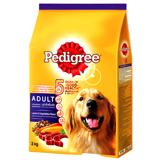 Pedigree Adult Complete Nutrition Lamp and Vegetables Flavor Dog Food Size 3kg