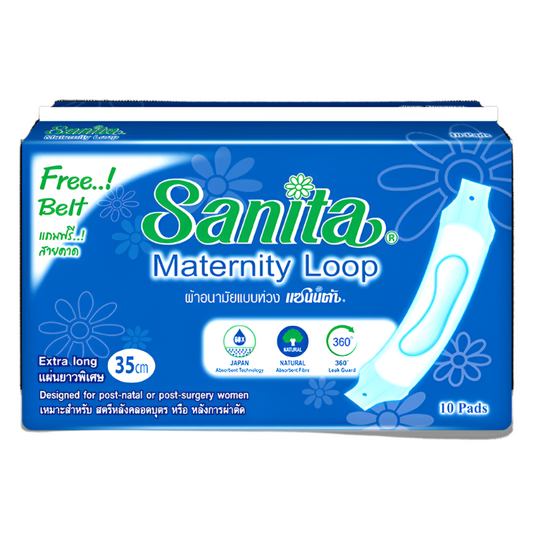 Sanita Maternity Loop Extra Long 35 cm Cottony Soft • Designed for post-natal Or post-surgery women Pack of 10 pads