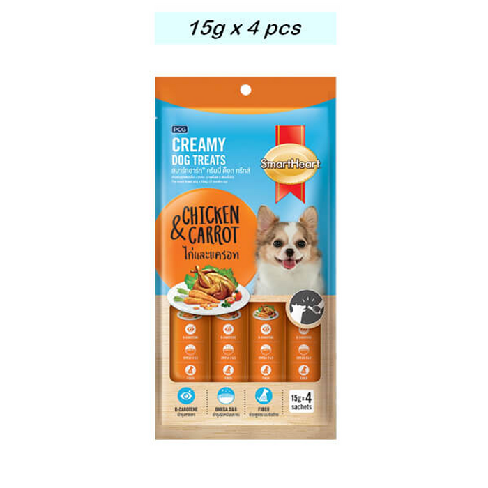 Smart Heart Creamy Dog Treats Chicken Carrot 15g x 4 Sachets