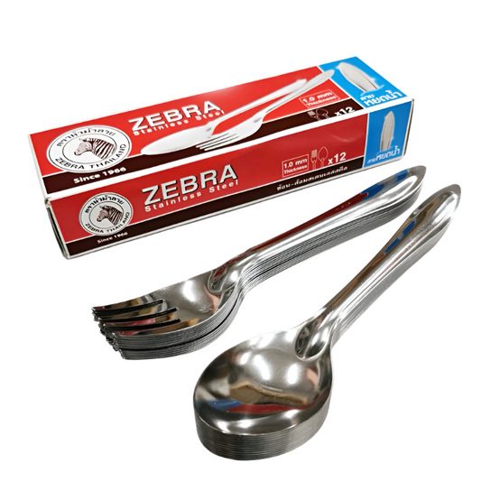 Stainless steel cutlery, Zebra brand, water drop pattern, 12 pairs per box