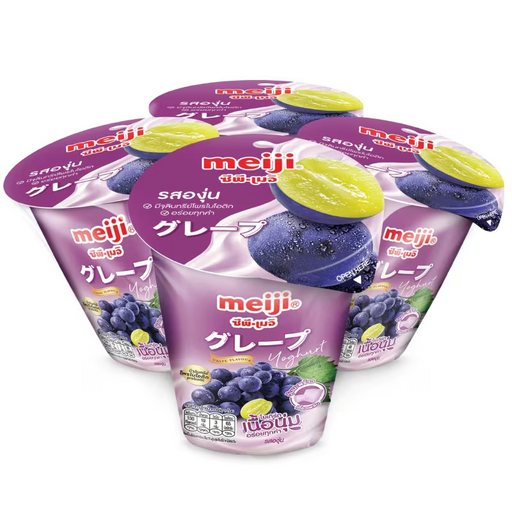 Meiji Yoghurt Grape Flavoured with Nata De Coco 135g. Pack 4
