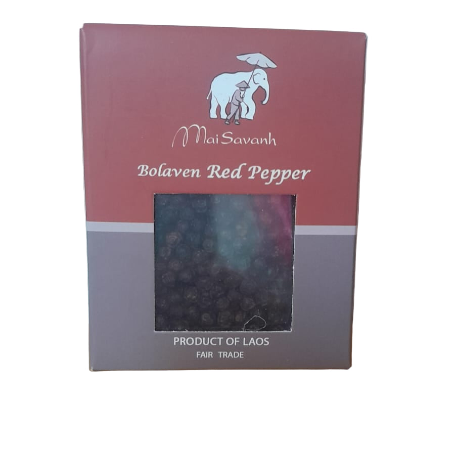 Box of Bolaven Red Pepper by Mai Savanh on a white background