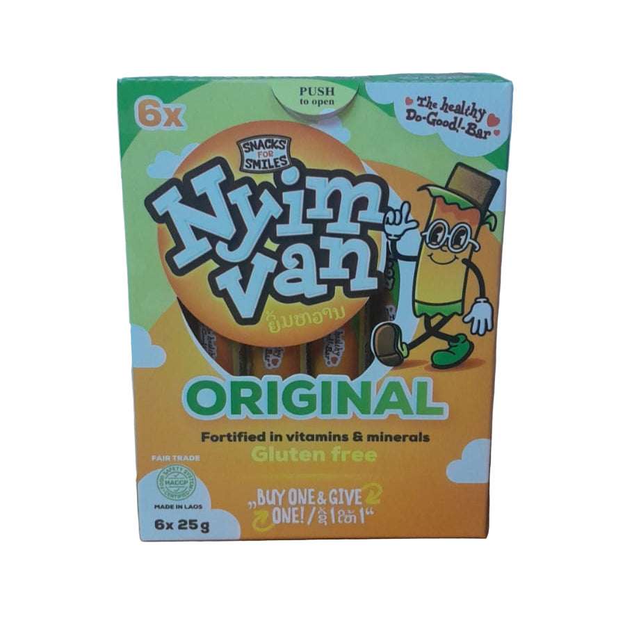 Box of Nyim Van Original snacks with cartoon character on a white background
