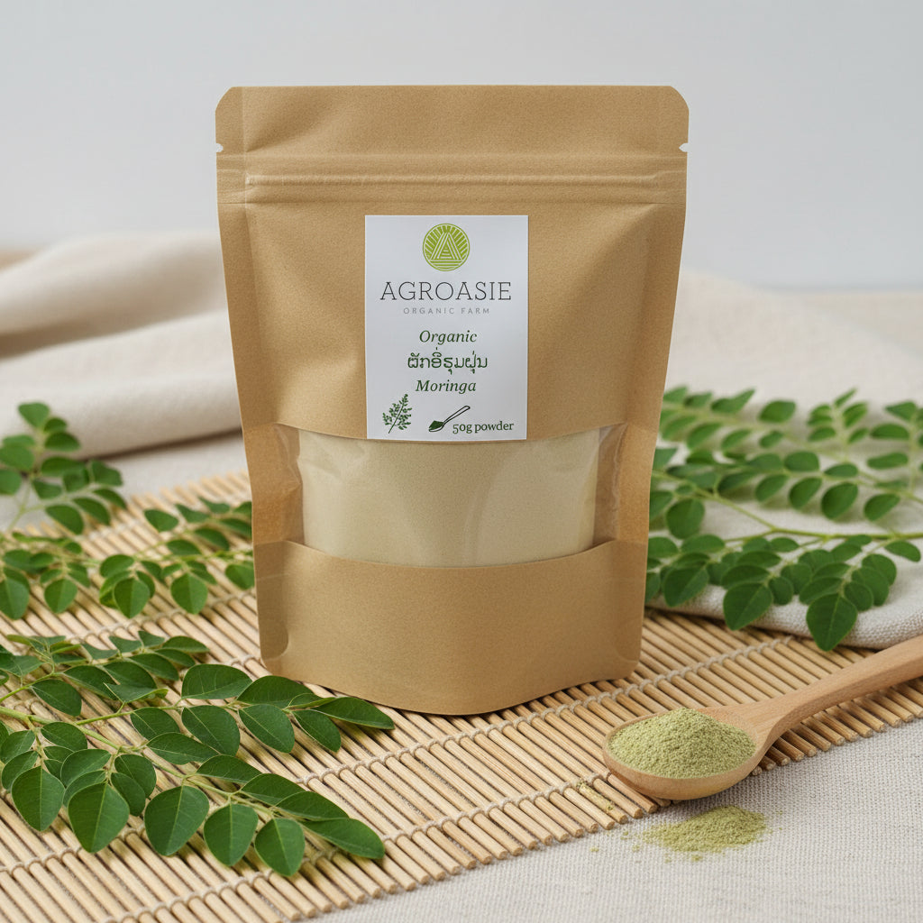 Kraft paper packaging with Agroasie label on a white background