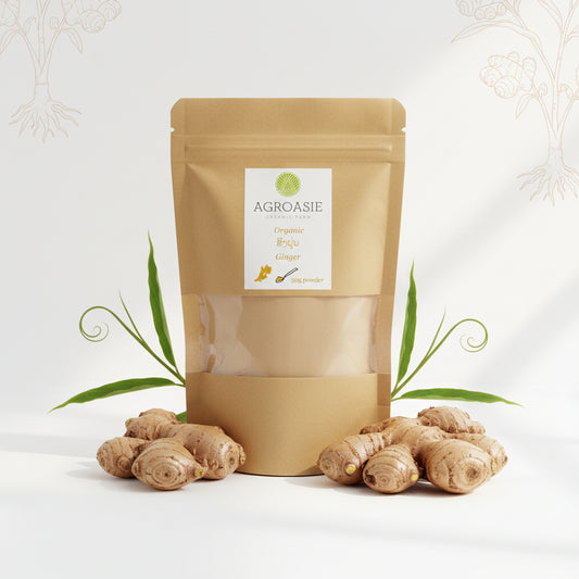 Brown paper bag with Agroasie label on a white background