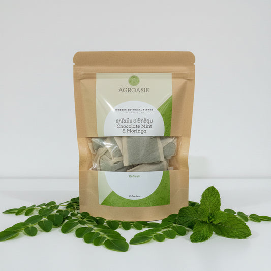 Agroasie tea packages with visible branding on a white background