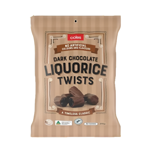 Coles Lollies Liquorice Twists Dark Chocolate 270g
