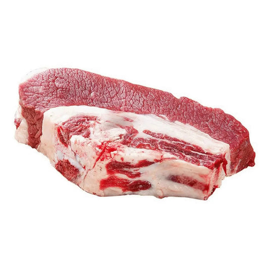 Raw beef ribeye steak on a white background