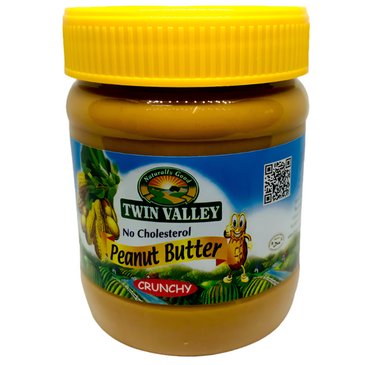 Twin Valley Peanut Butter 340g jar – creamy and rich spread, perfect for sandwiches, baking, or snacking.