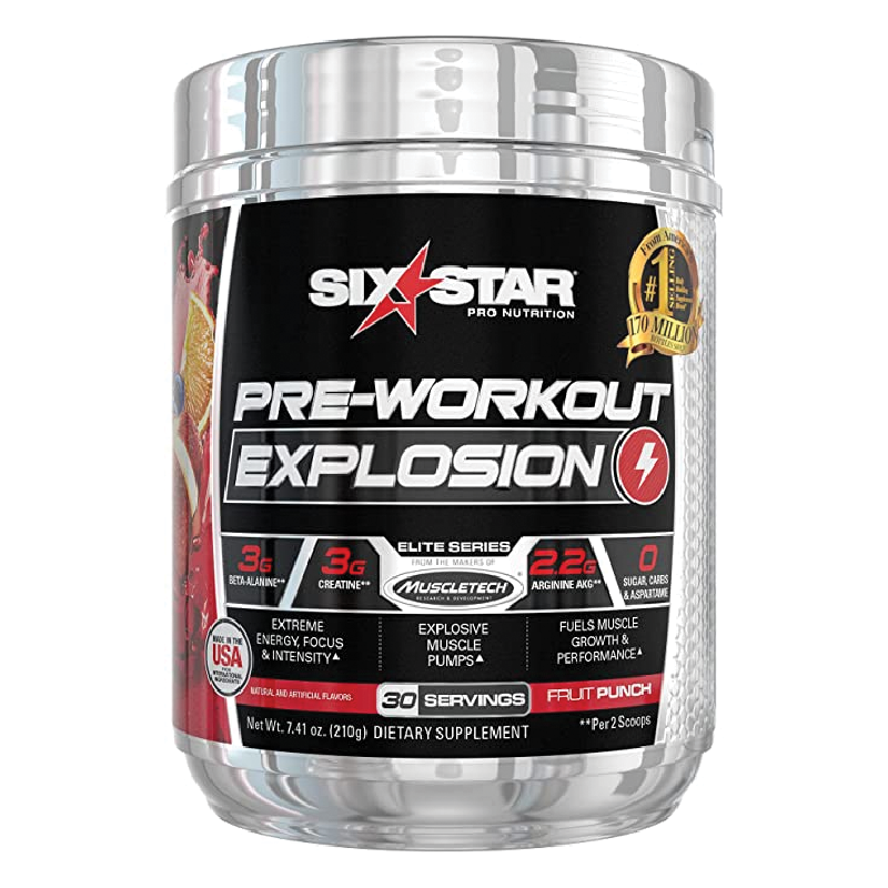Six Star Explosion Pre Workout Powder, Fruit Punch, 30 ໜ່ວຍ