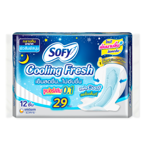 Sofy Cooling Fresh Sanitary Napkin Night Super Slim 0.1 Wing 29cm. 12pcs.
