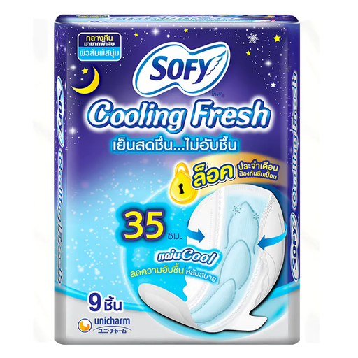 Sofy Cooling Fresh Sanitary Napkin Night Slim Wing 35cm. 9pcs.