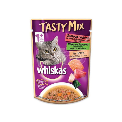 Whiskas Tasty Mix Pouch Seafood Cocktail Wakame Seaweed in Gravy 70g