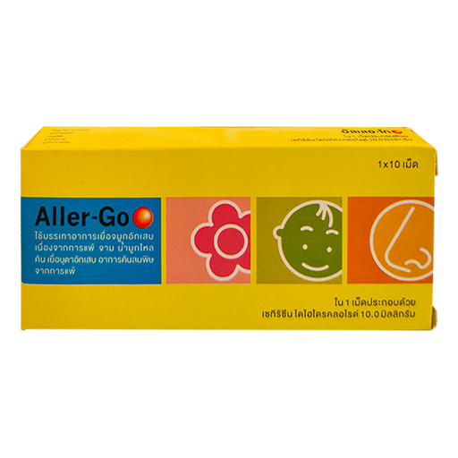 Aller-Go Cetirizine Each tablet Contains Cetirizine Dihydrochloride 10 mg. boxes of 10 tablets