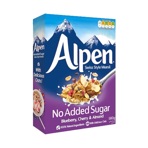 Alpen müesli blueberry-cherry-mandel no added sugar 560g