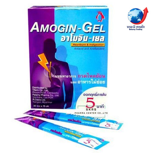 Amogin-Gel For Heartburn &amp; Indigestion Antacid ແລະ Antiflatulent 15ml ຊອງ 30pcs