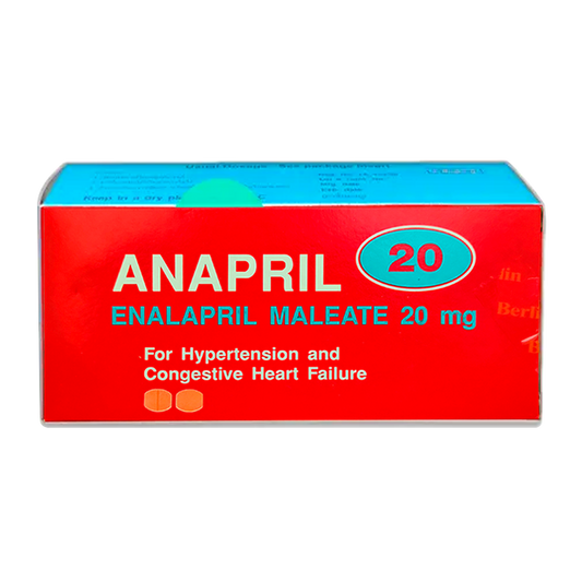 Anapril 20 Enalapril Maleate 20 mg ກ່ອງ 10 ຕຸ່ມ. ສໍາລັບ hypertension ແລະ congestive ຫົວໃຈລົ້ມເຫຼວ